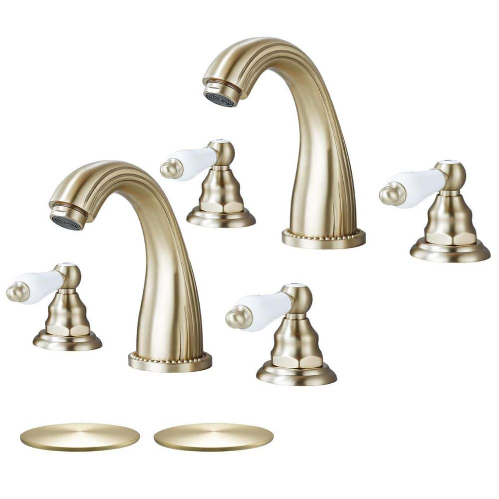 Double Handles 8 in. Widespread Bathroom Faucet 3-Hole Sink Faucet with Pop-Up Drain in Brushed Gold (2-Pack) price history on PriceWatchPro