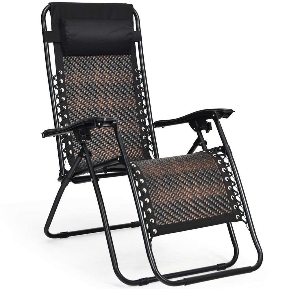 Brown Rattan Zero Gravity Recliner with Cushions and Arms