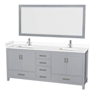 Sheffield 80 in. W x 22 in. D x 35 in. H Double Bath Vanity in Gray with White Cultured Marble Top and 70" Mirror