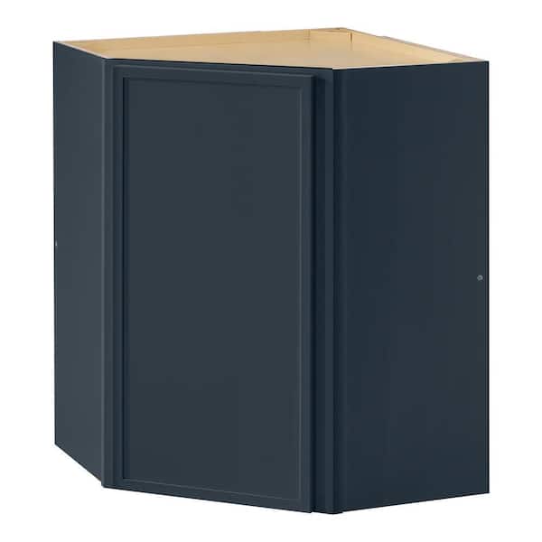 Hampton Bay Leyton 24 in. W x 24 in. D x 30 in. H Ready to Assemble Plywood Slim Shaker Corner Diagonal Kitchen Cabinet in Ink Blue