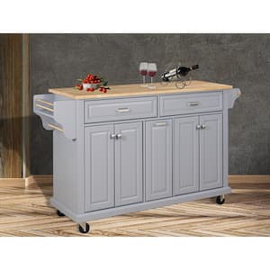 Gray Cambridge Natural Wood Top 60.5 in. W Kitchen Island with Storage (18 in. D x 60.5 in. W x 36 in. H)