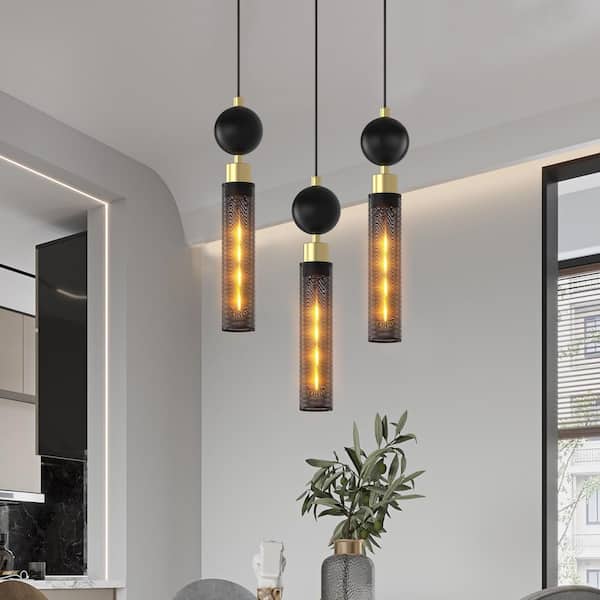 Jushua (3-Pack) 70.5 in. 1-Light Modern Black Wrought Iron