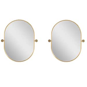 23 in. W x 32 in. H Oval Framed Gold Wall Mirror Bathroom Vanity Mirror (Set Of 2)