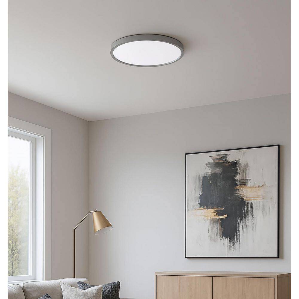 Edge Round Large Satin Nickel Outdoor Flush Ceiling Light 1-Light 16 in. Integrated LED price history on PriceWatchPro