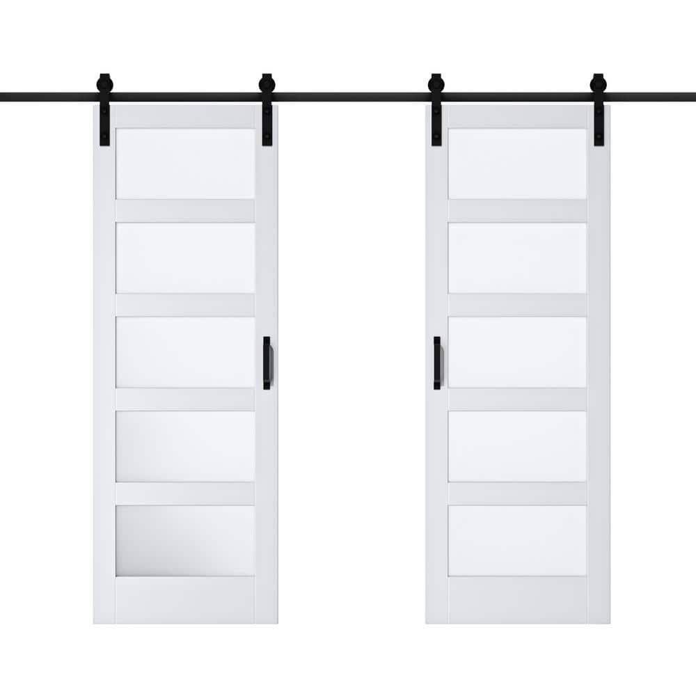 ARK DESIGN 60 in. x 84 in. 5-Lite Tempered Frosted Glass and Solid Core ...