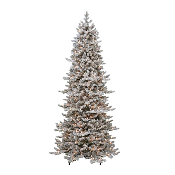 4.5 ft Pre-Lit Flocked Halifax Fir Tree 250 Clear Incandescent Lights, Size: 4.5