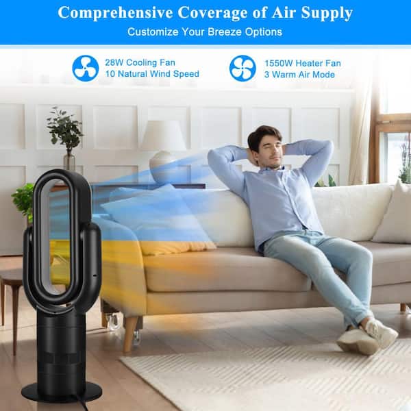 Space Heater Tower Bladeless Fan, Heater and Cooler Fan Combo with  Remote,Installation Free Quiet 80°Oscillating, 8 Speeds, 9H Timer, HEPA  Filter, 32