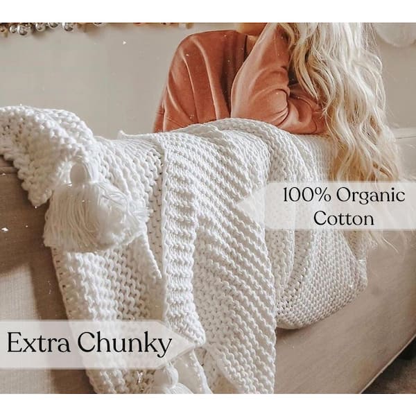 A1 Home Collections A1HC Soft White Chunky Knit Organic Cotton Soft  Over-Sized Throw Blanket A1HCCTTHSftwh20 - The Home Depot