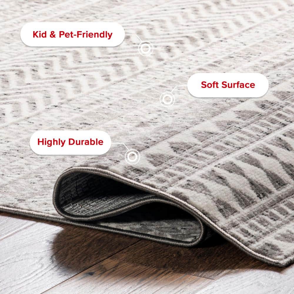 Reversible Gray Geometric 8' x 10' Synthetic Area Rug