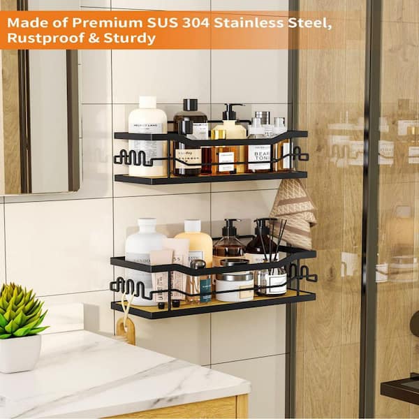 Dracelo Black Stainless Steel Bathroom Adhesive Shower Caddy Shelf
