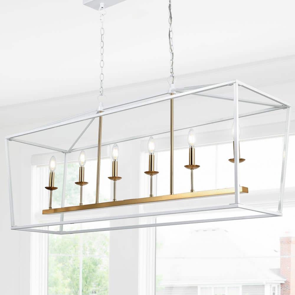 Pagoda 49" Satin White Iron Candle-Style Linear Chandelier