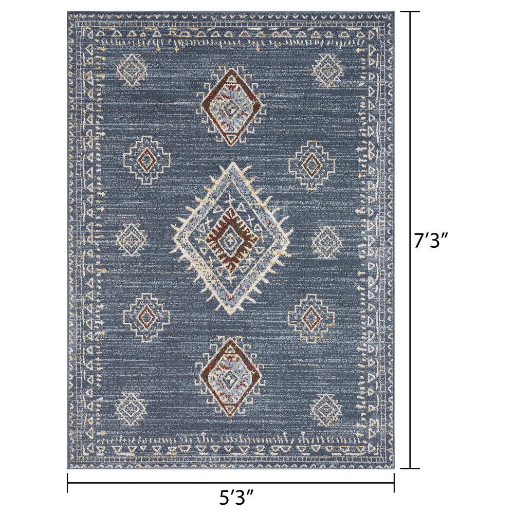 Blue Southwestern 5' x 7' Stain-Resistant Synthetic Area Rug