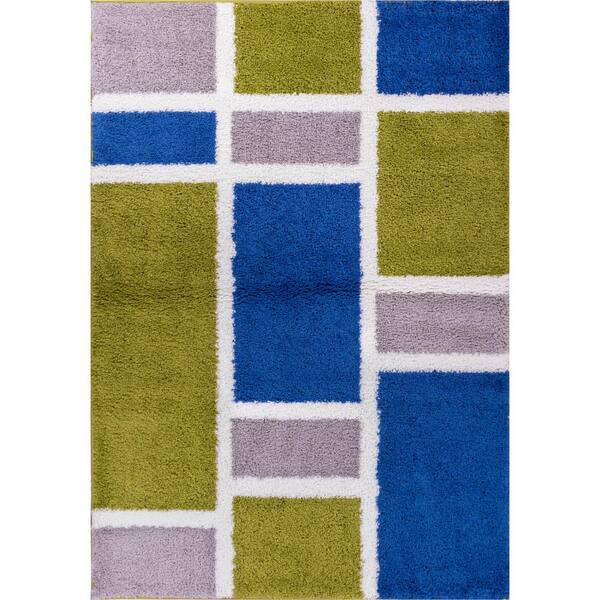 Well Woven Madison Shag Geo Concept Green/Blue 5 ft. x 7 ft. Modern Area Rug