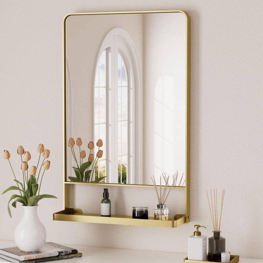Gryna♡ KeonJinn 18 in. W x 28 in. H Rectangular Framed Gold Mirror Metal
