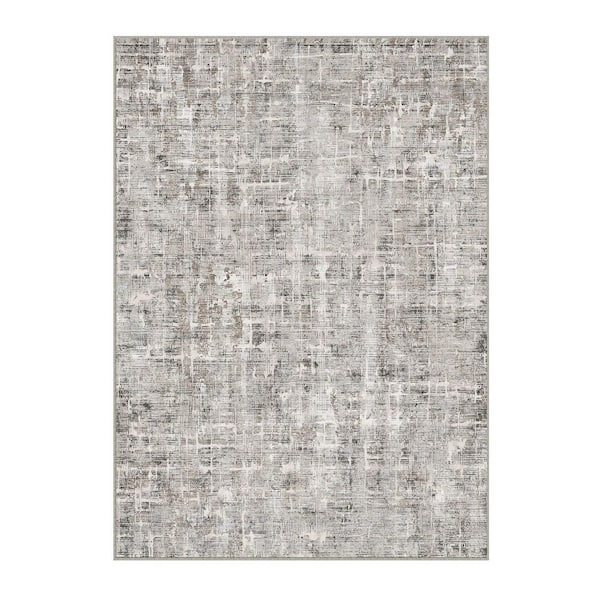 Clouds 9 ft. x 12 ft. Gray Washable Modern Abstract Area Rug