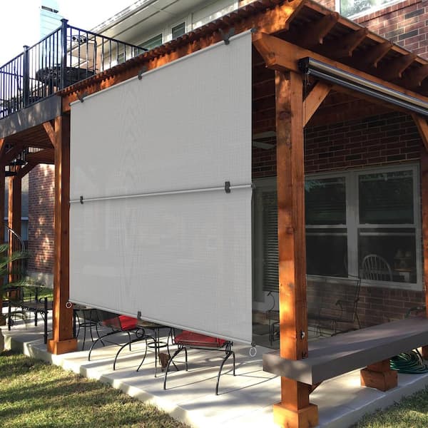 8 ft. x 6 ft. Light Gray Cordless Fold Shade Blind Sun Shade, UV Blockage for Patio Porch Backyard Gazebo Deck Balcony