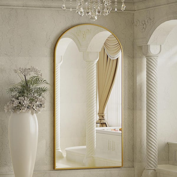 30 in. W x 71 in. H Arched Aluminum Alloy Framed Gold Full Length Mirror Wall Bathroom Vanity Mirror
