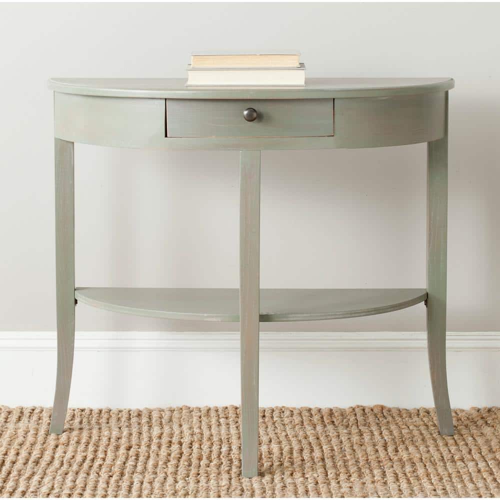 Transitional Demilune Gray Wood Console Table with Storage