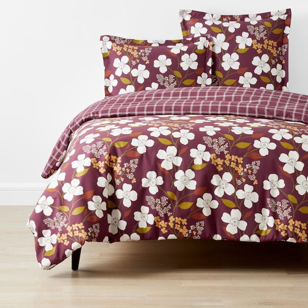 The Company Store Company Cotton Adley Floral Plum Full Cotton Percale Duvet Cover