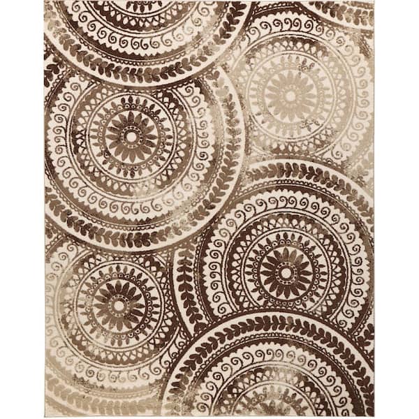 StyleWell Spiral Medallion 5 ft. x 7 ft. Ivory/Brown Geometric Area Rug