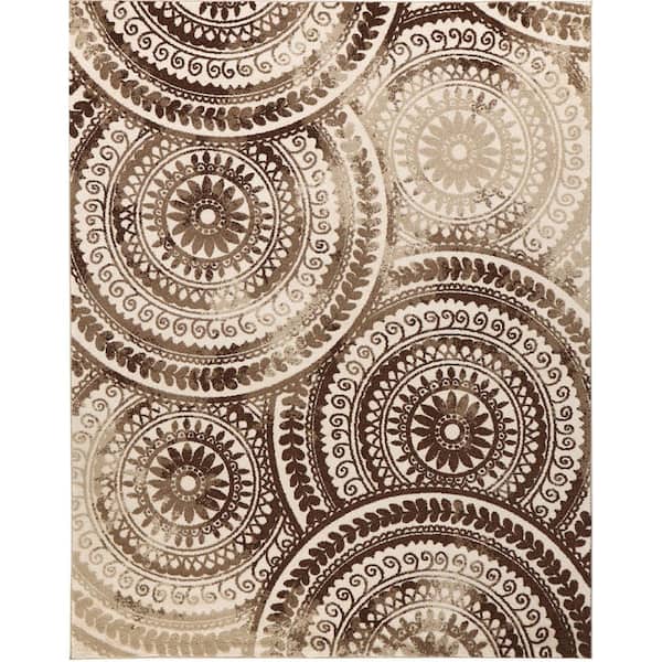 Spiral Medallion 8 ft. x 11 ft. Ivory/Brown Geometric Area Rug
