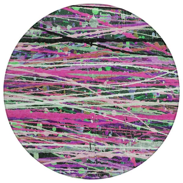 Chantille Machine Washable Indoor/Outdoor Abstract ACN2125 Pink 8 ft. x 8 ft. Area Rug