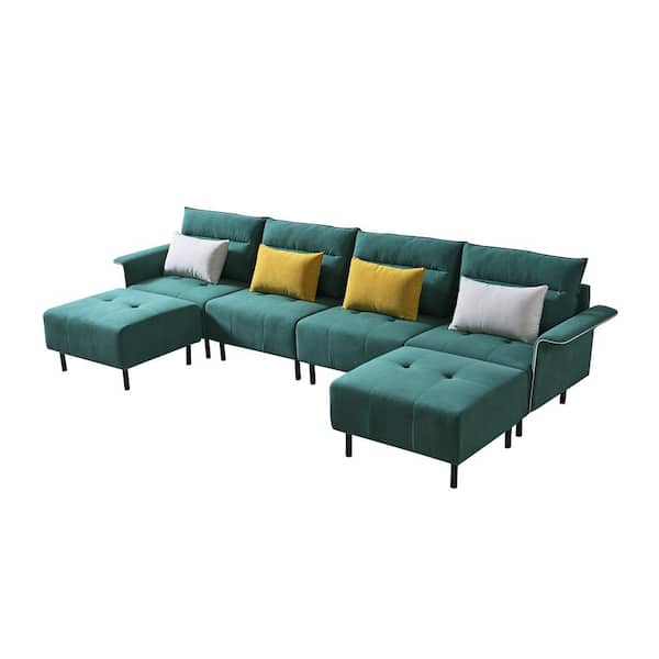 Unbranded 131.5 in. W Slope Arm Suede Straight Mid-Century Tufted 4-Seat Sofa for Living Room in Green