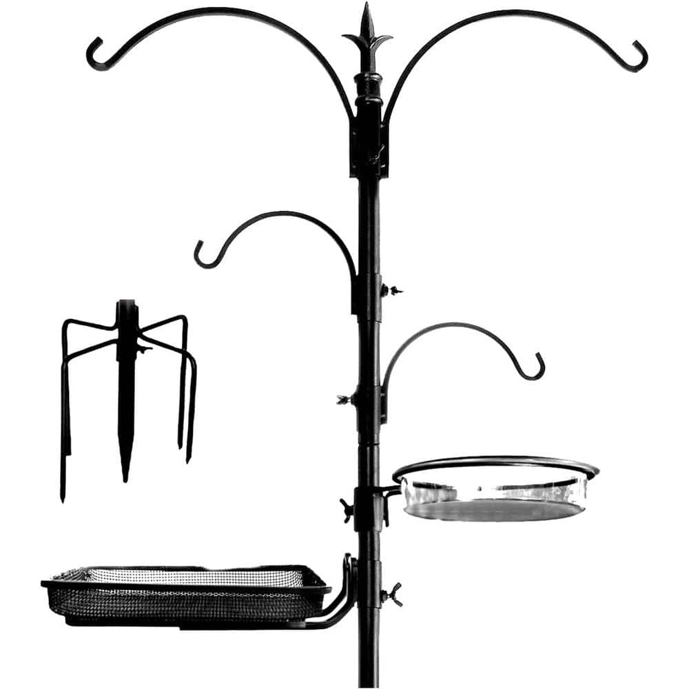 Ashman 92" Black Metal Bird Feeding Station with Multiple Hooks
