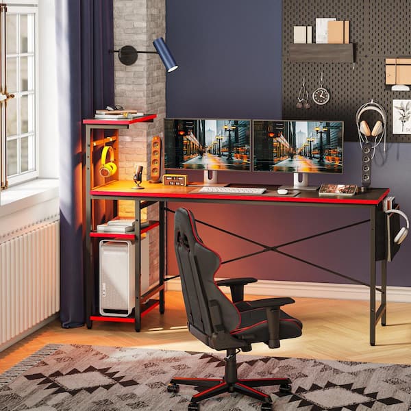 63 Gaming Desks with LED Lights&Power Outlet,Home Office Desks