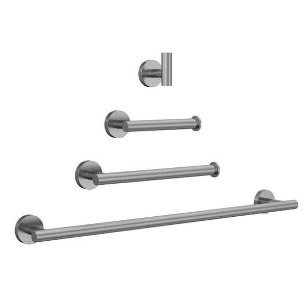 Towel Rack Set 4-Piece 1-Spray Wall Mount Handheld Shower Head 1.8 GPM in Brushed Nickel Stainless Steel