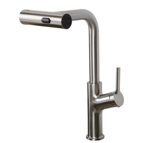 360° Spout Swivel Waterfall 8 in. Brushed Nickel Pull Out Sprayer Kitchen Faucet Deckplate Not Included