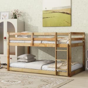 Natural Twin Over Twin Floor Bunk Bed with Ladder