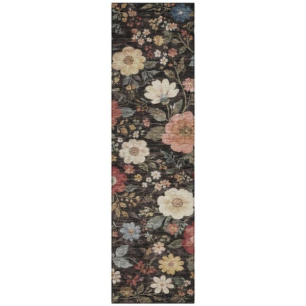 Chantille Machine Washable Indoor/Outdoor Abstract ACN2942 Black 2 ft. x 7 ft. Runner Rug