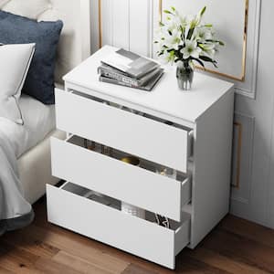 3-Drawer White Wood Nightstand End Table 30.3 in. W x 32.3 in. H x 15.7 in. D