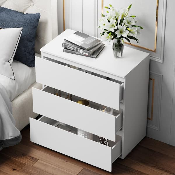 FUFU&GAGA 3-Drawer White Wood Nightstand End Table 30.3 in. W x 32.3 in. H x 15.7 in. D