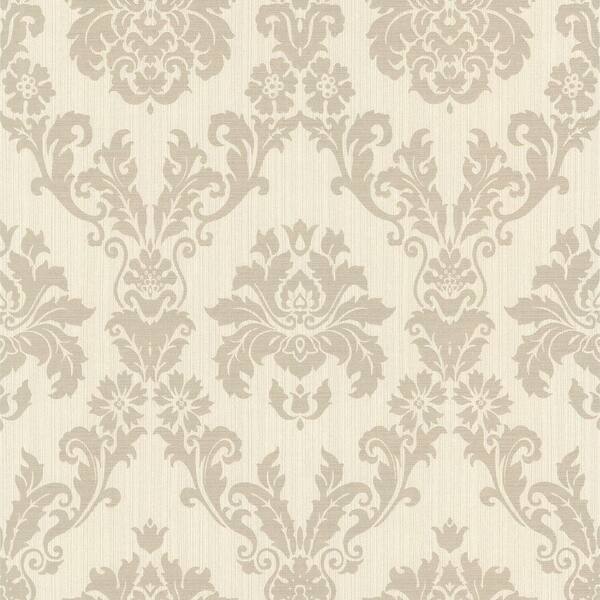 Beacon House 56 sq. ft. Baptiste Light Grey Damask Wallpaper