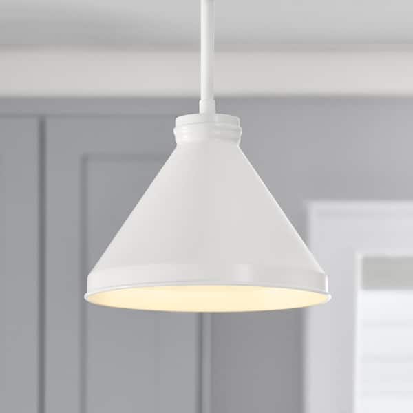 PRIVATE BRAND UNBRANDED 5.9 in. Fitter Small Matte White Metal Cone Pendant Lamp Shade Compatible with 2-1/4 in. Fitter Size