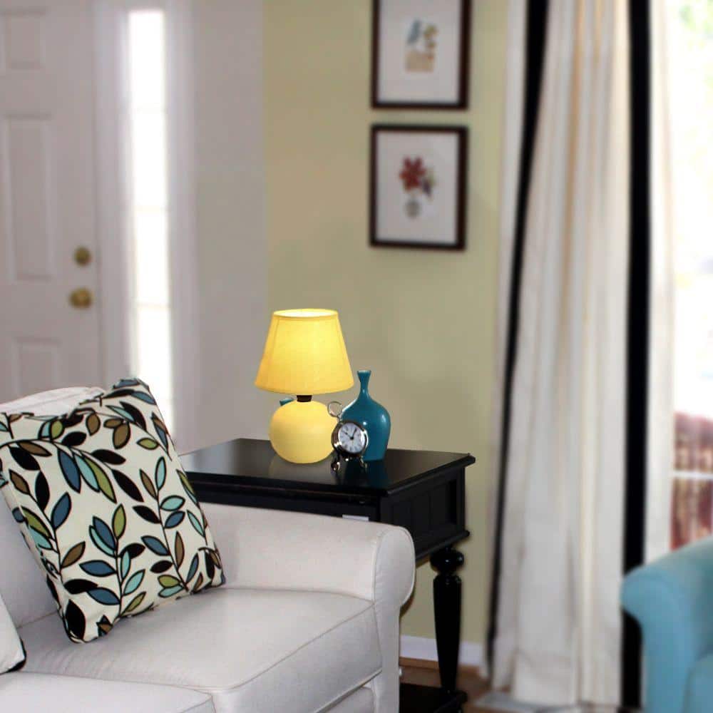 Yellow Ceramic Globe Mini Table Lamp with Fabric Shade