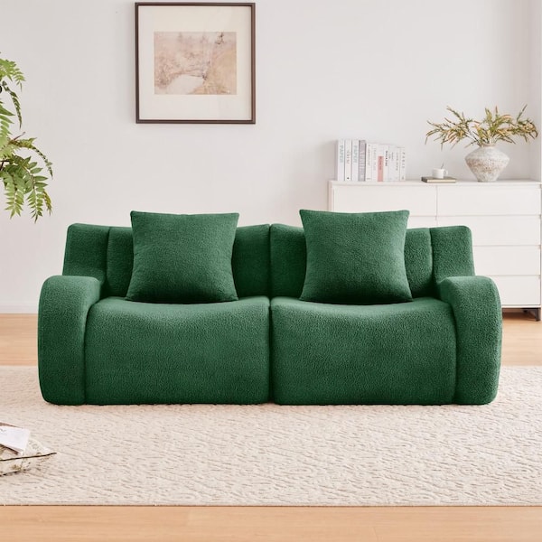 82.7 in. Wide Slope Arm Teddy Fabric Mid-Century Modern Rectangle Reclining Sofa in Green