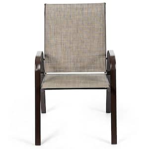28 in. W x 35 in. D x 22 in. H Set of 2 steel dining chairs with armrests (gray)