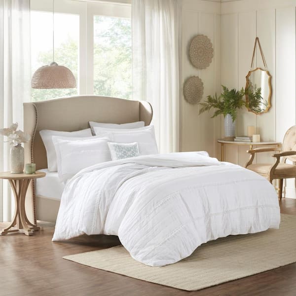 Isabella White Cotton Full/Queen Duvet Cover Set