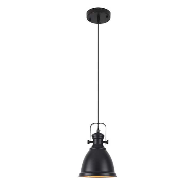 1 Light Black Shaded Single Pendant Light with Metal Shade, No Bulbs Included