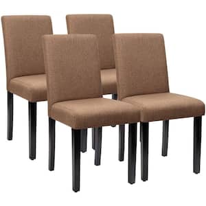 Brown Dining Chairs Fabric Upholstered Parson Kitchen Side Padded Chair (Set of 4)