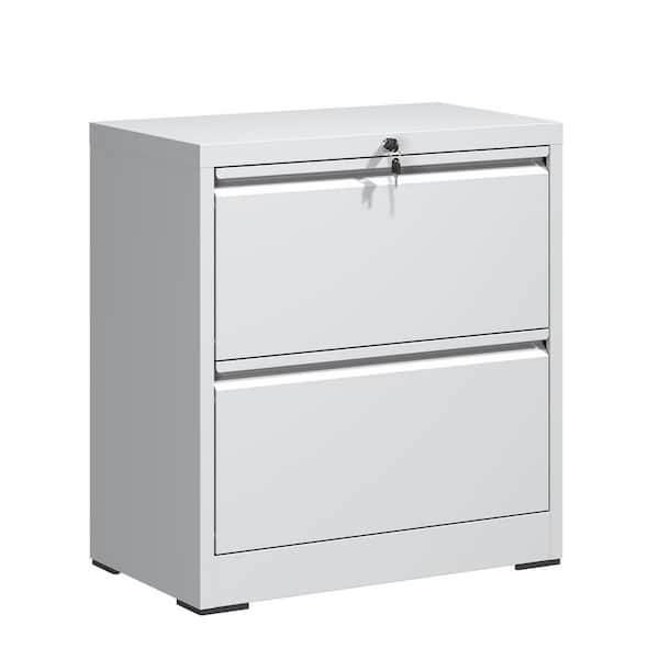 Modern 2-Drawer White Metal 27 in. W Vertical File Cabinet with Lock