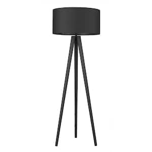68.25 in. Black 1 Light 1-Way (On/Off) Tripod Floor Lamp for Liviing Room with Cotton Round Shade