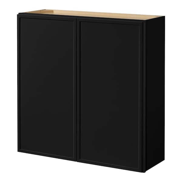 Leyton 36 in. W x 12 in. D x 36 in. H Ready to Assemble Plywood Slim Shaker Wall Kitchen Cabinet in Raven Black