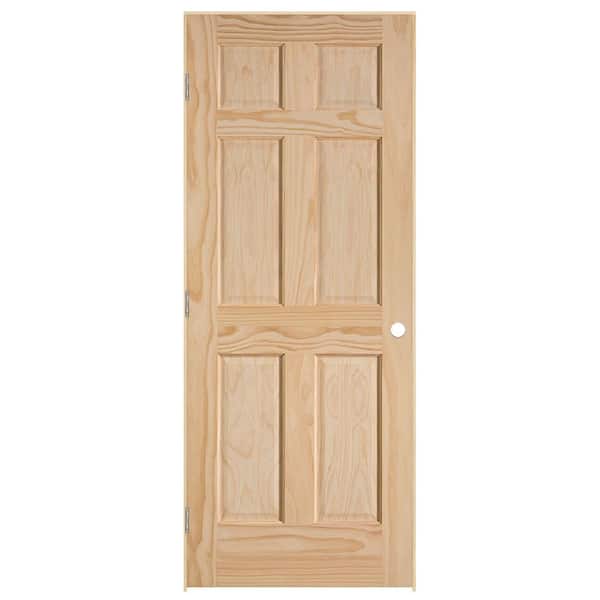 Masonite 32 in. x 80 in. Right-Handed Smooth 6-Panel Solid Core Unfinished Pine Single Prehung Interior Door with Flat Jamb
