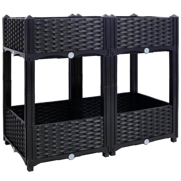Black 32 in. x 16 in. x 28 in. Plastic Planter Raised Beds Elevated Garden Box with Drainage Plug for Vegetable, Herb