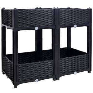 31.5 in. x 16 in. x 28 in. Black Plastic Elevated Garden Bed, 2-Tier Raised Planter Garden Box with Drainage Plug