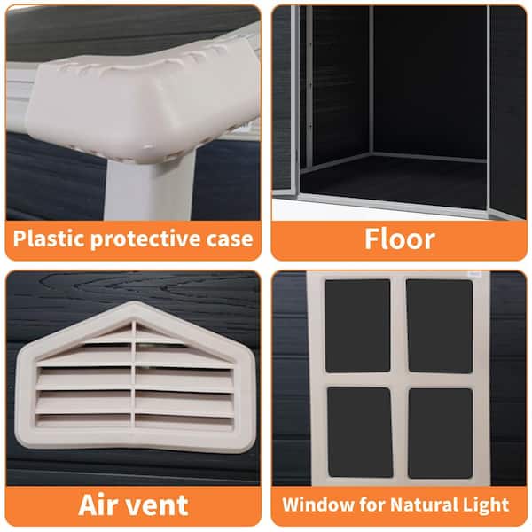 6 x 8 ft. Outdoor Storage Resin Shed with 2-Window and Floor, Black (46 sq. ft.)